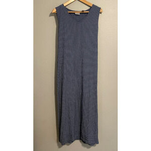 Vintage Villager Women Maxi Dress XL Blue Plaid Side Slit Cottagecore Grunge 90s